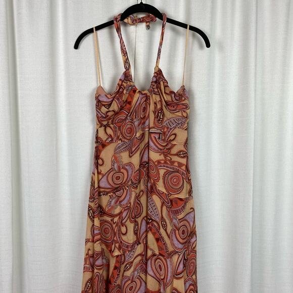 A.L.C. Nude Peach Multi Silk Amina Handkerchief Hem Midi Dress Sz.8 NWT - Picture 6 of 16